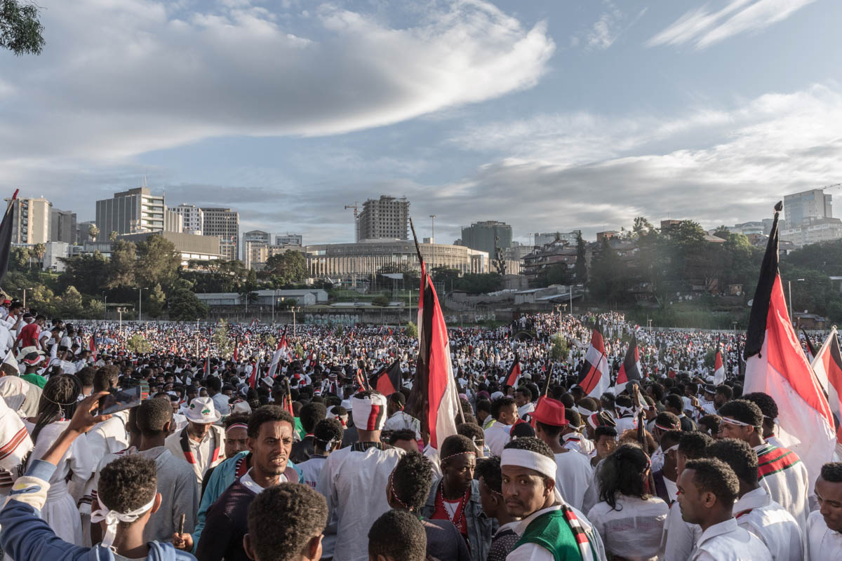 Irreecha is celebrated at the sacred grounds of Hora Harsadi (Lake Harsadi), Bishoftu, Oromia. [Yonas Tadesse/AFP]